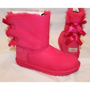 NIB UGG Women's Bailey Bow Classic Short Boots ROSE PINK YOUTH 6 WOMEN'S 7.5-8